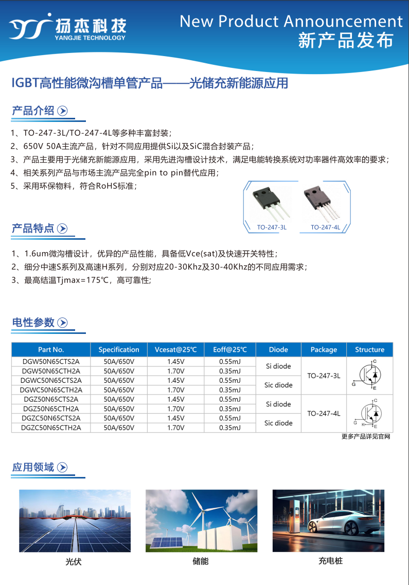 揚杰IGBT 高性能微溝槽單管產品—應用光儲新能源
